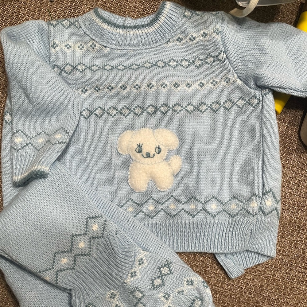 Adorable Blue Knit Sweater and Pants Set